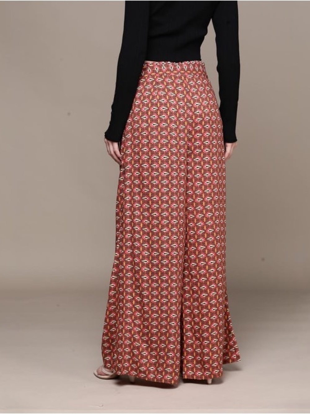Label Ritukumar Multicolor Geometric Wide-Leg Pant Palazzos Red & Yellow Pattern - Picture 2 of 7